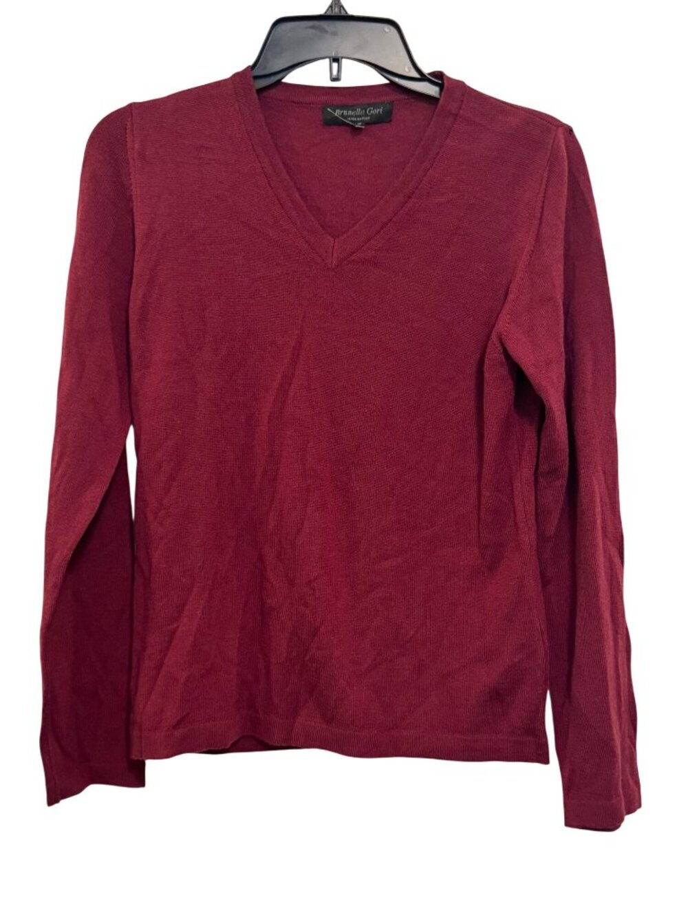 Brunella Gori Womens Red V-Neck Sweater 100% Merino Extrafine Wool Size M